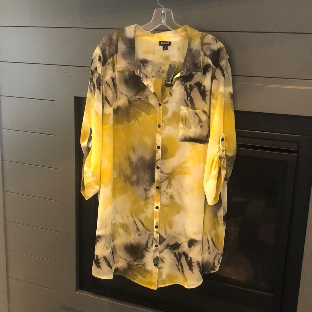 Tie dyed sheer button up top